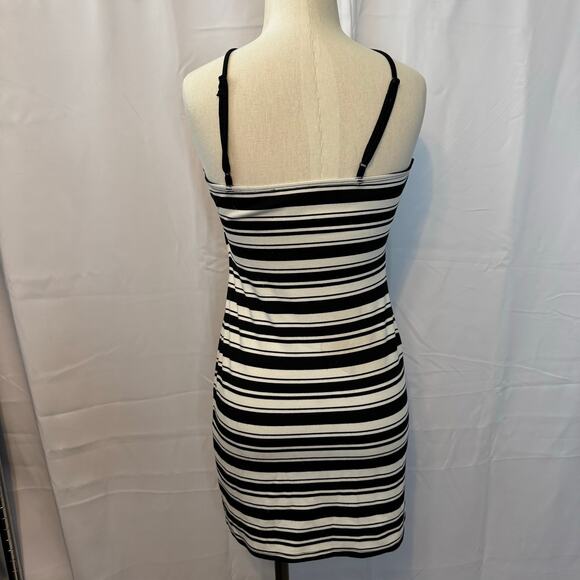 Forever 21 Striped Halter Bodycon DressMini Black/White Sz L - Picture 3 of 7